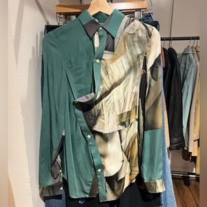 Stunning acne studios silk green asymmetrical blouse aero bamboo sw13